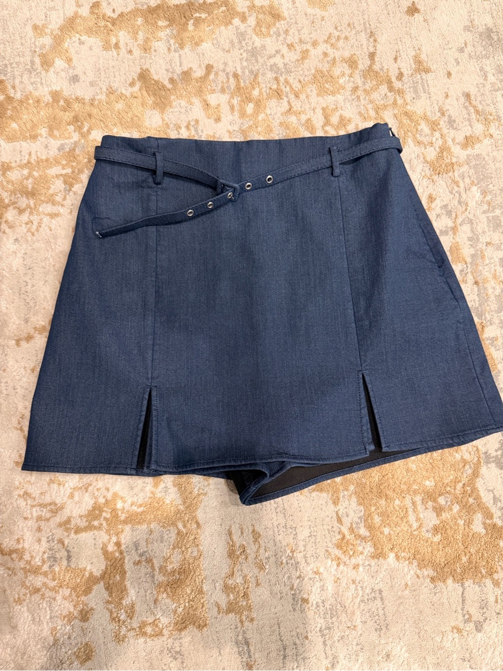 Zara Navy Blue Belted Skort with Front Slits